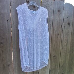 Alexa & Stella Womens Beach Pool Cover Up Sz 2X White Pullover V Neck With Hat